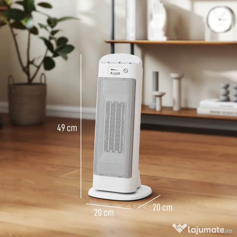 HOMCOM Încălzitor electric ceramic 2000W, 4 moduri și încălzire reglabilă, oscilație la 55°, alb