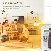 HOMCOM Încălzitor electric ceramic 2000W, 4 moduri și încălzire reglabilă, oscilație la 55°, alb