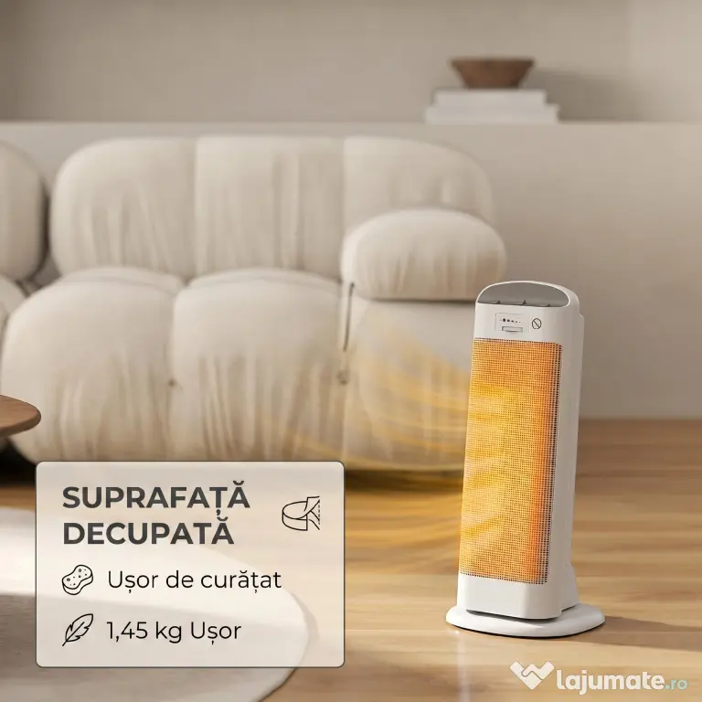 HOMCOM Încălzitor electric ceramic 2000W, 4 moduri și încălzire reglabilă, oscilație la 55°, alb
