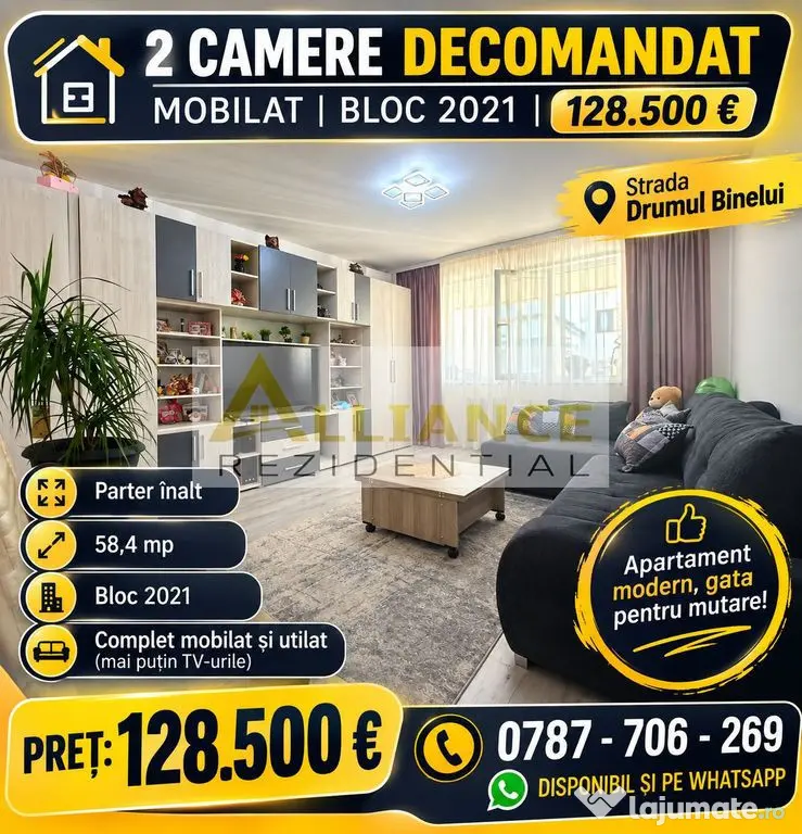 2 Camere Decomandat | Mobilat | Bloc 2021 | 128.500 €