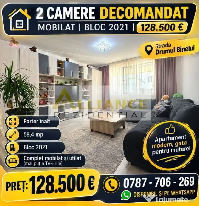 2 Camere Decomandat | Mobilat | Bloc 2021 | 128.500 €