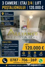 3 Camere | Etaj 2/4 | Lift | Poștalionului | 120.000 €