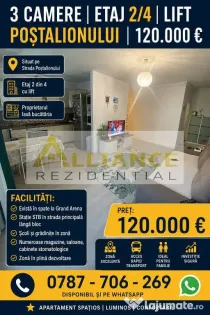 3 Camere | Etaj 2/4 | Lift | Poștalionului | 120.000 €