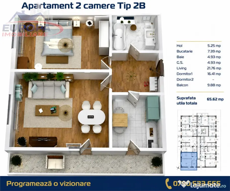 Apartament 2 camere zona C5 in BLOC NOU