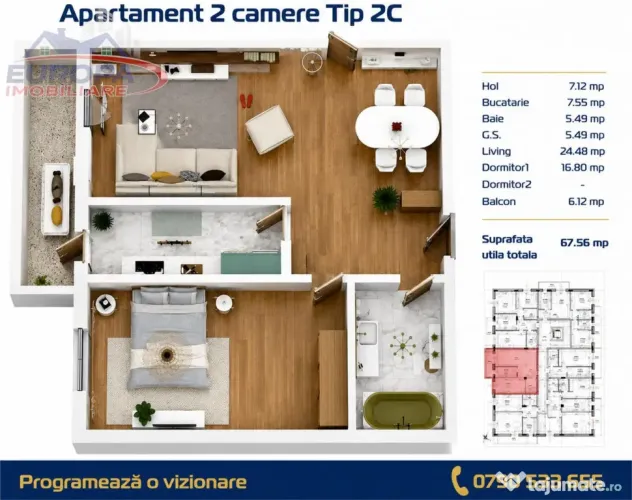 Apartament 2 camere zona C5 in BLOC NOU