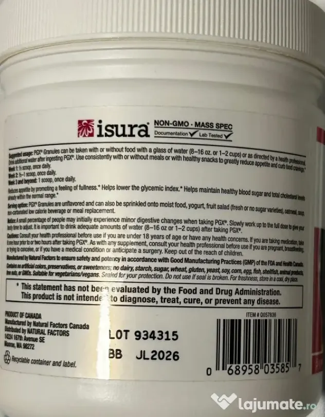 Fibre solubile PGX, Natural Factors, pentru slabit, controlul apetitului