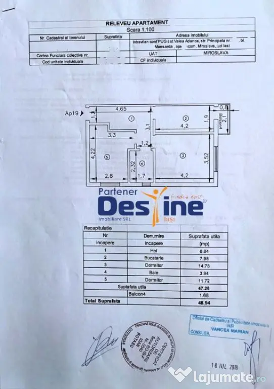 Apartament 2 camere decomandat 49 mp + balcon
