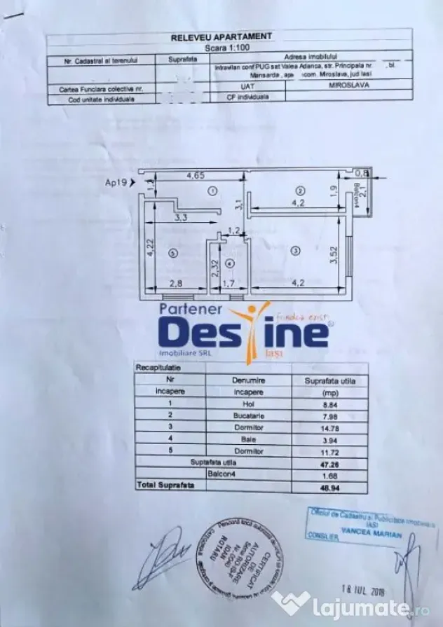 Apartament 2 camere decomandat 49 mp + balcon