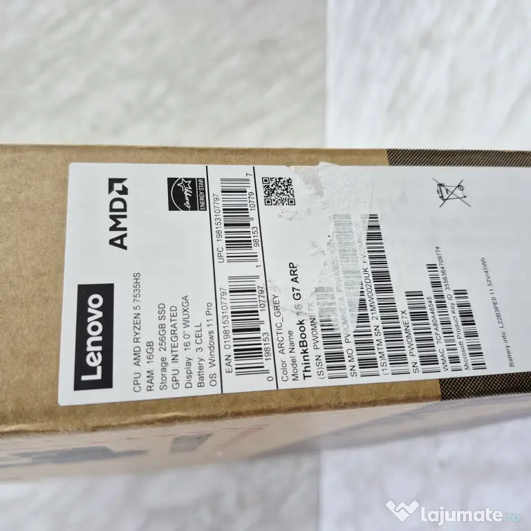 Laptop Lenovo 16 G7 Ryzen 5 7535HS 16" 16GB 256GB SSD Zeus Amanet Militari 36707