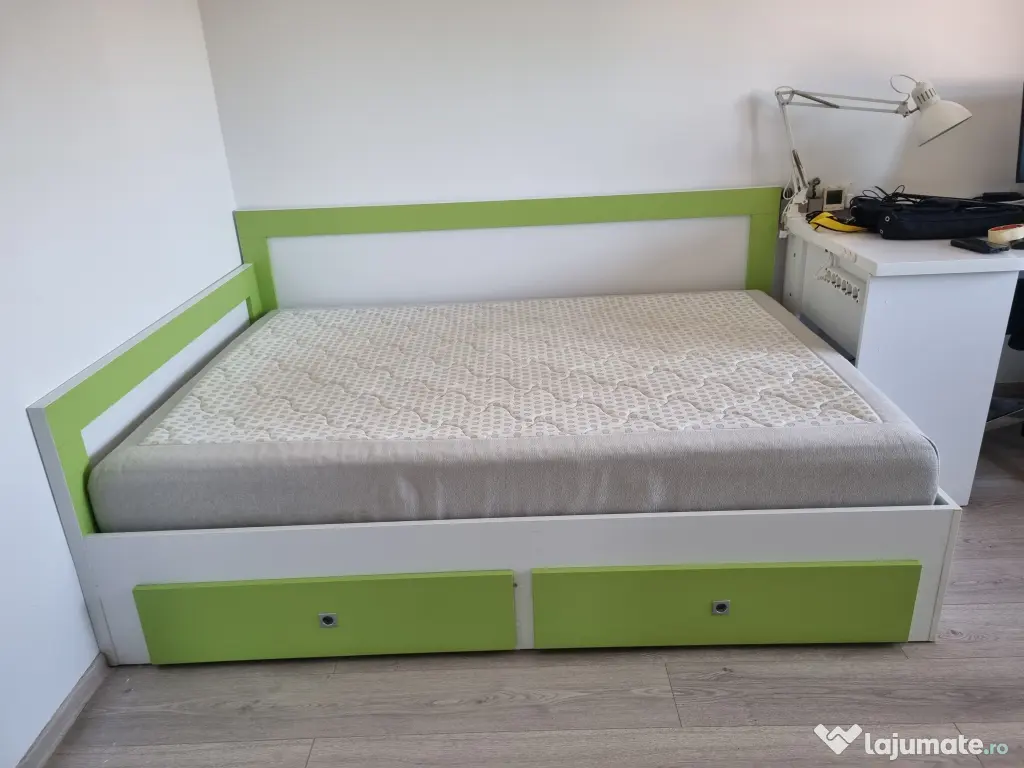 Pat de colt alb-lime 140*200
