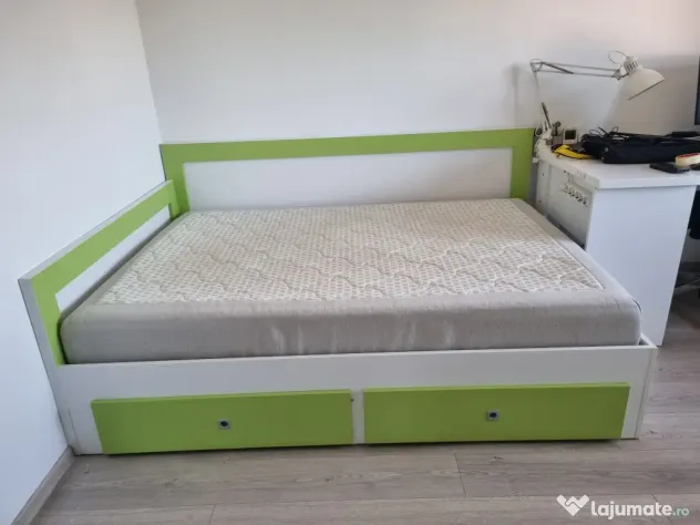 Pat de colt alb-lime 140*200