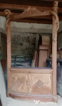 Bufet/vitrina de colt sculptat cu dragoni stil neobaroc lemn masiv