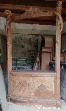 Bufet/vitrina de colt sculptat cu dragoni stil neobaroc lemn masiv