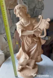 Sculptura in lemn de tei Femeie cu harpa lira 60 cm. inaltime 