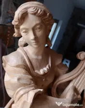 Sculptura in lemn de tei Femeie cu harpa lira 60 cm. inaltime 