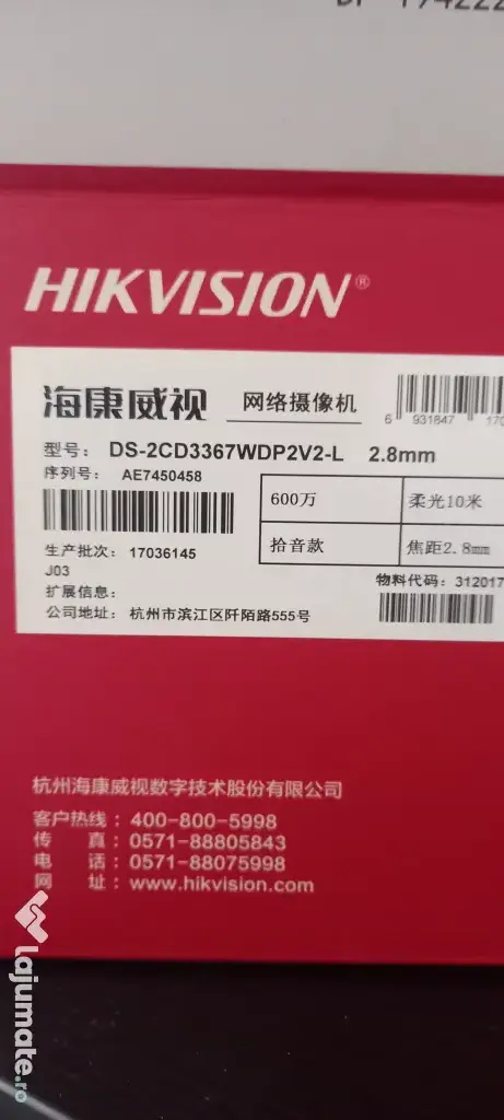 Camera IP Hikvision doua lentile Tehnologie ColorVu