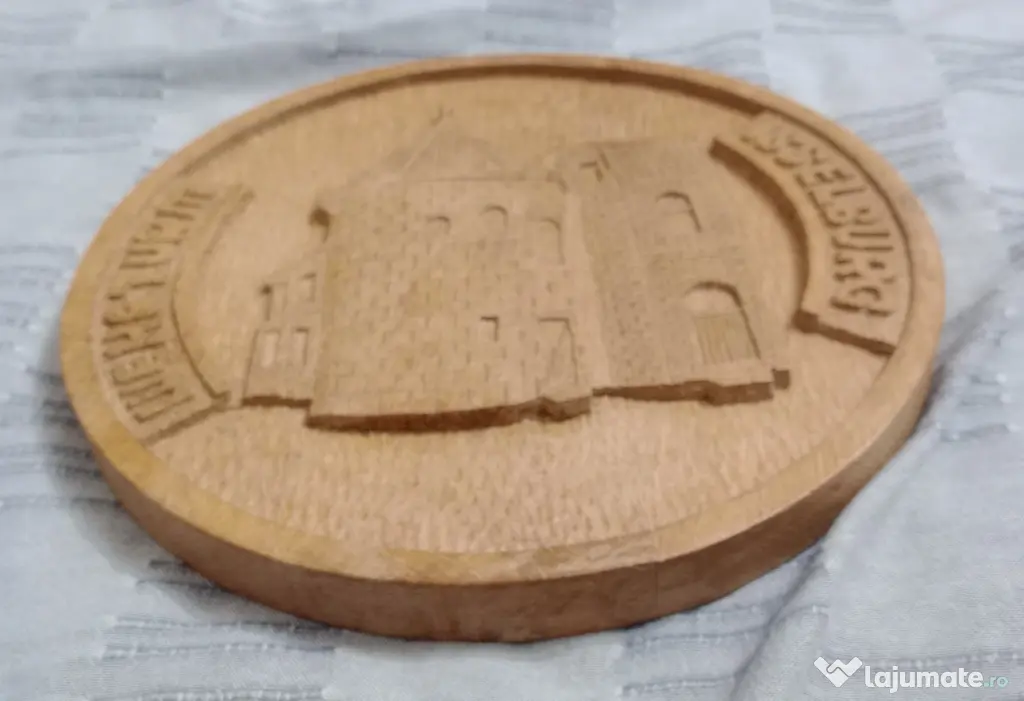 Placa lemn sculptata rotunda Wehrturm Isselburg 27 cm.