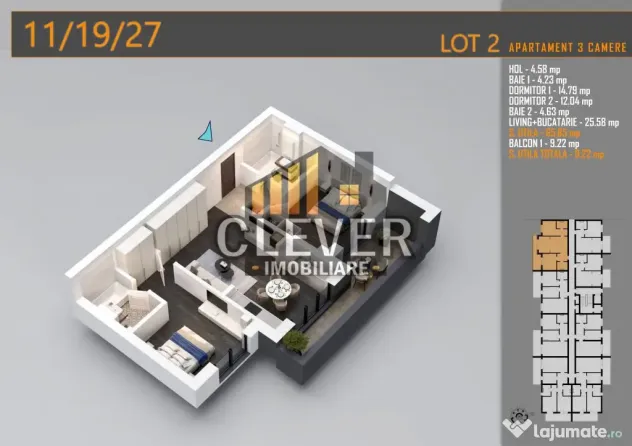 3 camere Pallady | 75,85 mp | Balcon 10 mp | 2 băi - Bucuresti (Bucuresti-Ilfov)