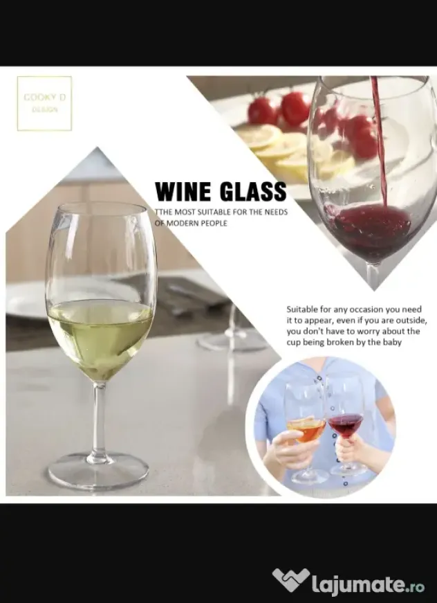 Pahare de vin plutitoare Tritan 570 ml, sigure mașina de spălat – Roșu/Alb set 6