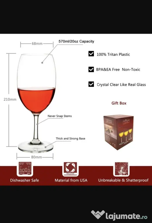 Pahare de vin plutitoare Tritan 570 ml, sigure mașina de spălat – Roșu/Alb set 6
