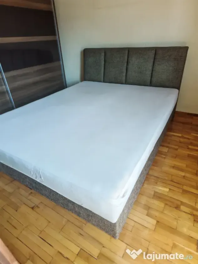 Pat tapițat ELVILA, 160x200, somieră rabatabilă, lada depozitare, saltea
