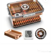 Humidor trabucuri capacitate 100 trabucuri din cedru higrometru, transparent 