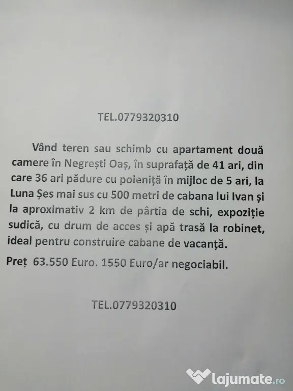 Vând pădure 36 ari cu poieniță în mijlocul ei de 5 ari