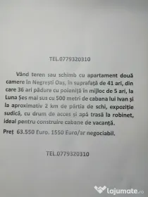 Vând pădure 36 ari cu poieniță în mijlocul ei de 5 ari