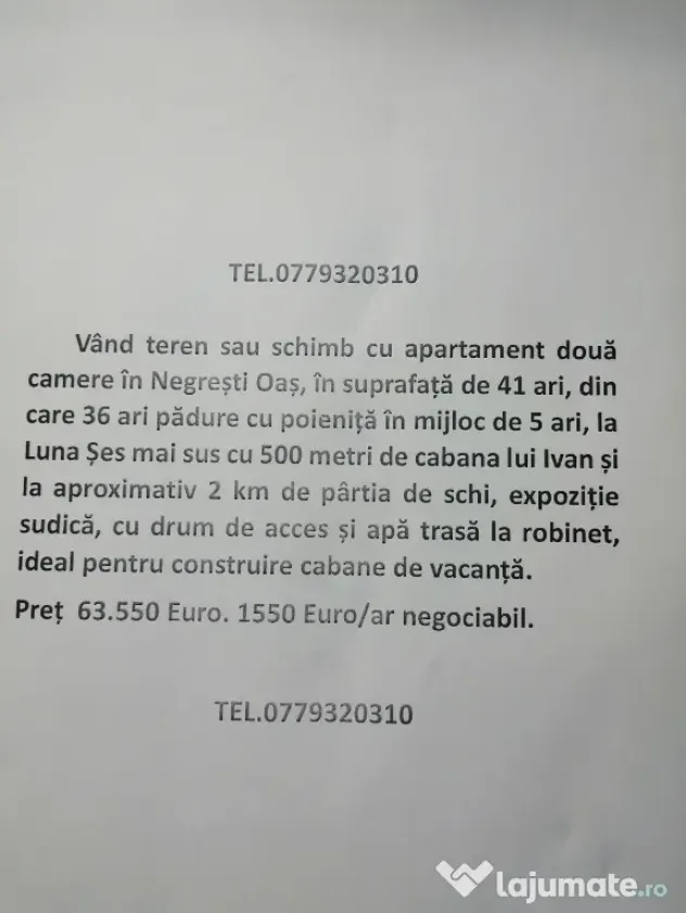 Vând pădure 36 ari cu poieniță în mijlocul ei de 5 ari