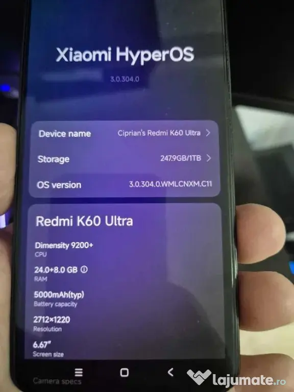 Vand telefon Xiaomi Redmi K60 Ultra 1Tb 24Gb+8Gb ca nou (in cutie + accesorii)