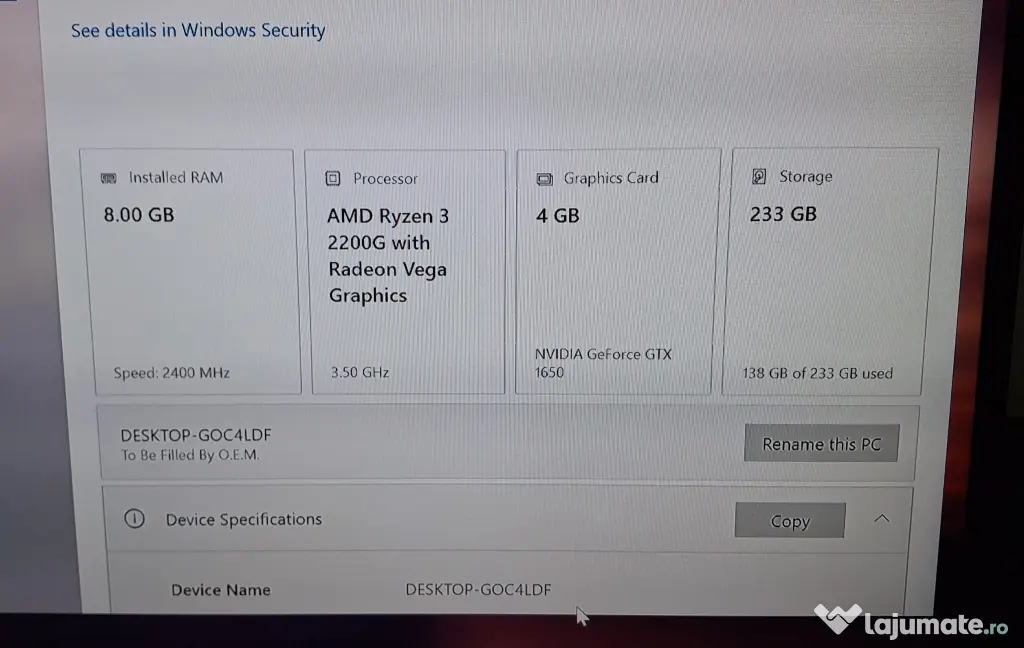 Sistem PC complet AMD Ryzen 3 2200G