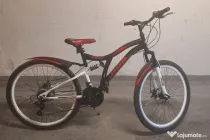 Bicicleta copii MTB - Cobra, full suspension, 26", echipare Shimano, 21 viteze, alb/negru/rosu
