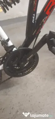 Bicicleta copii MTB - Cobra, full suspension, 26", echipare Shimano, 21 viteze, alb/negru/rosu 