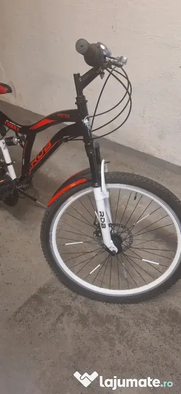 Bicicleta copii MTB - Cobra, full suspension, 26", echipare Shimano, 21 viteze, alb/negru/rosu