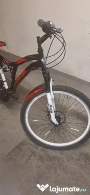 Bicicleta copii MTB - Cobra, full suspension, 26", echipare Shimano, 21 viteze, alb/negru/rosu 
