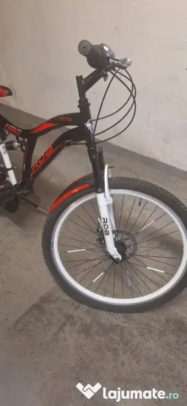Bicicleta copii MTB - Cobra, full suspension, 26", echipare Shimano, 21 viteze, alb/negru/rosu