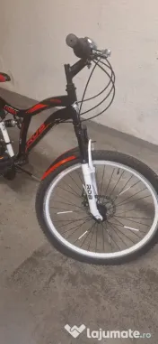 Bicicleta copii MTB - Cobra, full suspension, 26", echipare Shimano, 21 viteze, alb/negru/rosu 