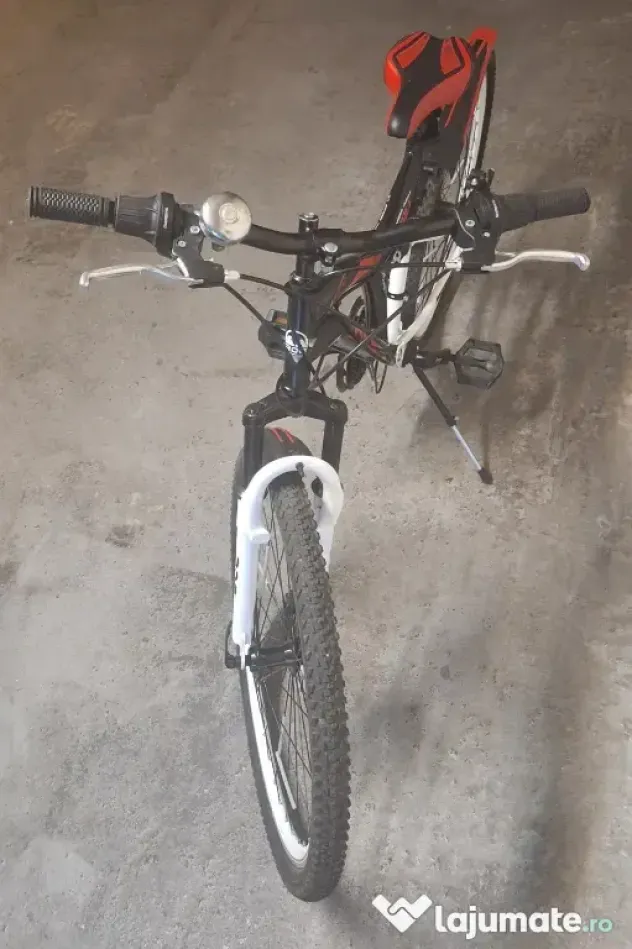 Bicicleta copii MTB - Cobra, full suspension, 26", echipare Shimano, 21 viteze, alb/negru/rosu
