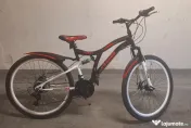Bicicleta copii MTB - Cobra, full suspension, 26", echipare Shimano, 21 viteze, alb/negru/rosu 