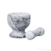 Mojar cu pistil, din marmura, diametru 10cm, inaltime 10.5cm, gri / ZTS 8045