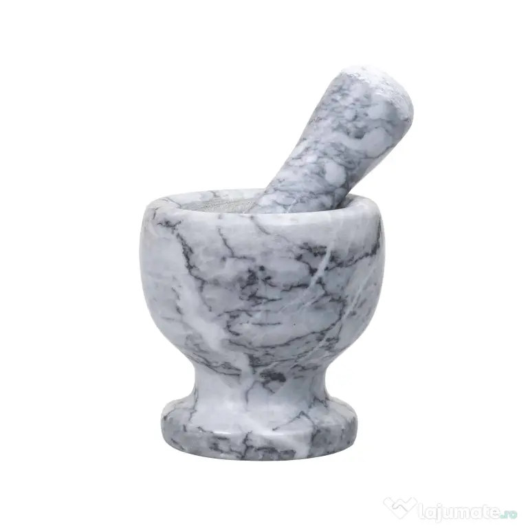 Mojar cu pistil, din marmura, diametru 10cm, inaltime 10.5cm, gri / ZTS 8045