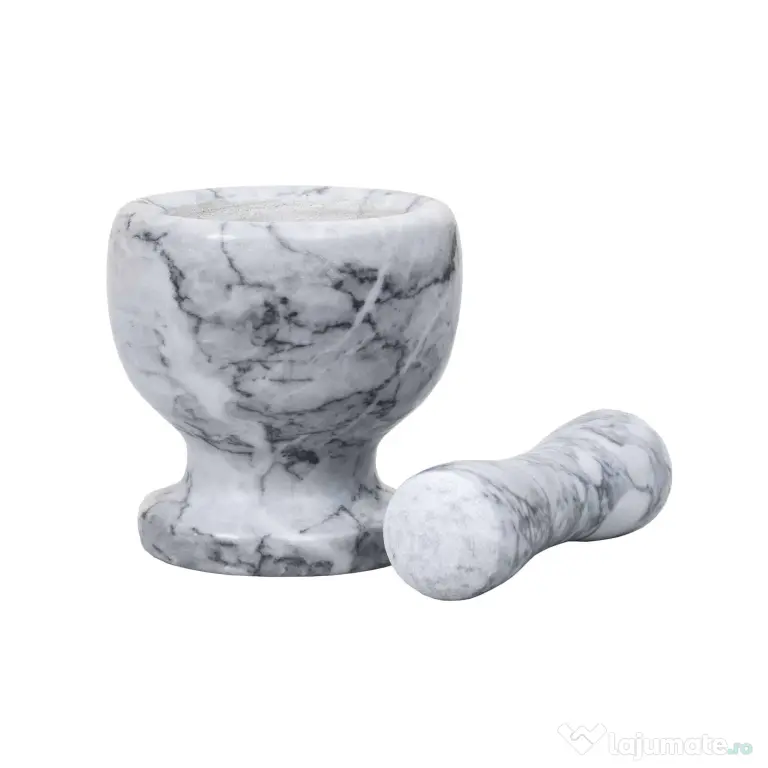Mojar cu pistil, din marmura, diametru 10cm, inaltime 10.5cm, gri / ZTS 8045