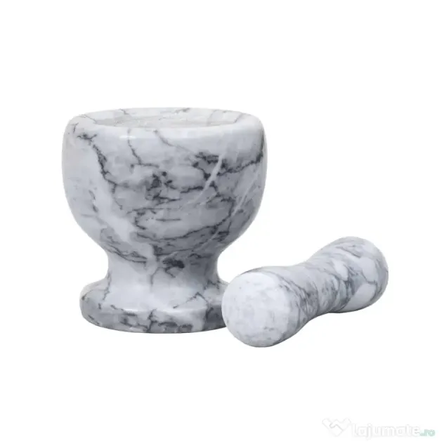 Mojar cu pistil, din marmura, diametru 10cm, inaltime 10.5cm, gri / ZTS 8045