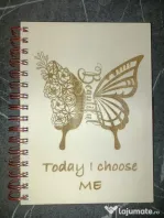 Agendă A5 din lemn „Today I Choose Me” – copertă reutilizabilă, 80 foi dictando
