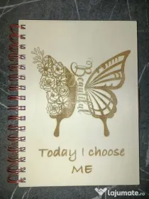 Agendă A5 din lemn „Today I Choose Me” – copertă reutilizabilă, 80 foi dictando