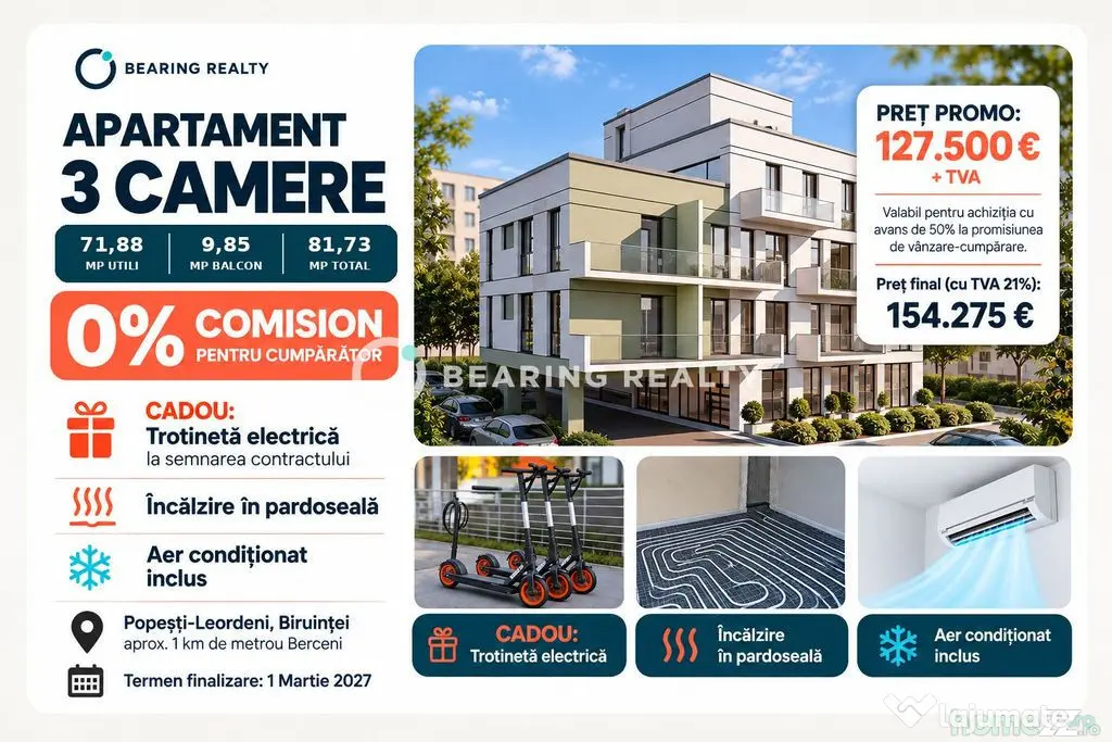 0% comision | 3 Camere | 2 Bai | Bloc boutique | Popesti Leordeni - Popesti Leordeni (Bucuresti-Ilfov)