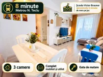 3 Camere, 2 Băi | Mobilat și Utilat | Metrou 8 Minute | Ti