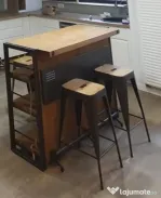 SET Mobilier Industrial (Bar cu 4 scaune, Comoda TV si Etajera) furnir