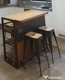 SET Mobilier Industrial ( Bar cu 4 scaune, Comoda TV si Etajera) furnir