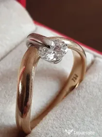 Inel Solitaire unicat extravagant aur masiv 18k cu diamant natural urias 0,85ct